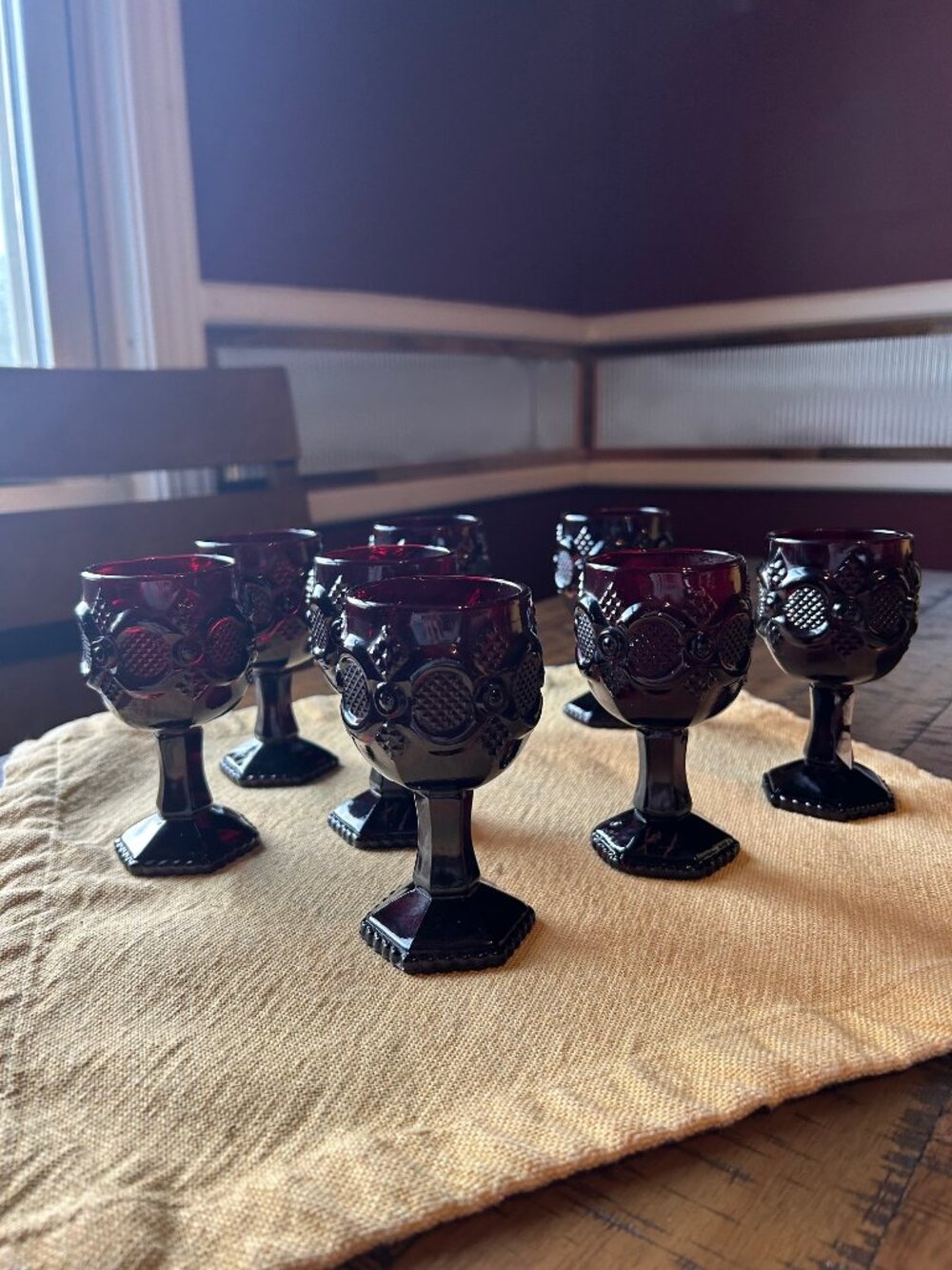 Vintage Avon 1876 Cape Cod Ruby Red Wine Goblet  set of 8   mini   holds  6oz - Picture 4 of 8